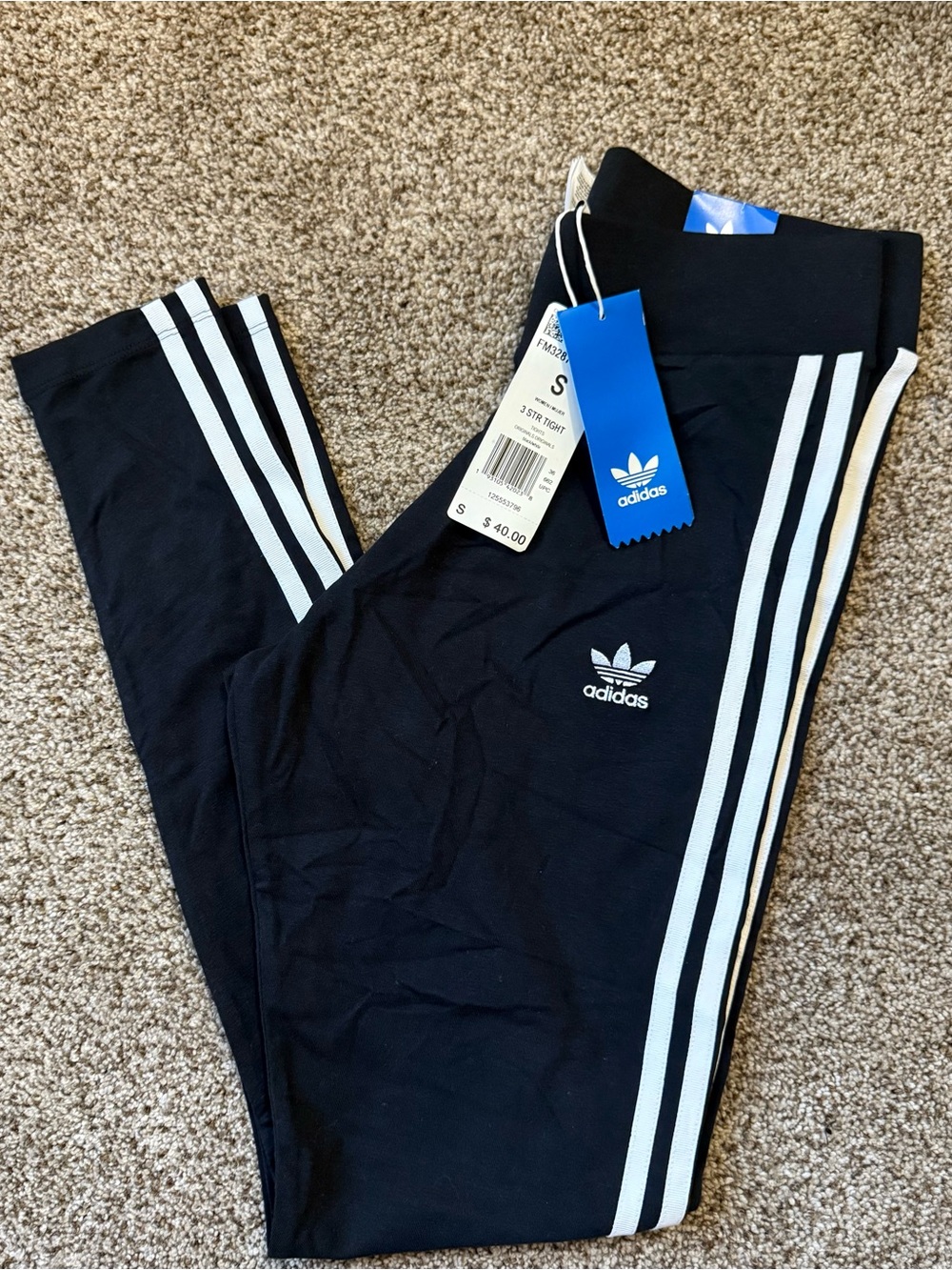 adidas Black Leggings with White 3-Stripe Detailing